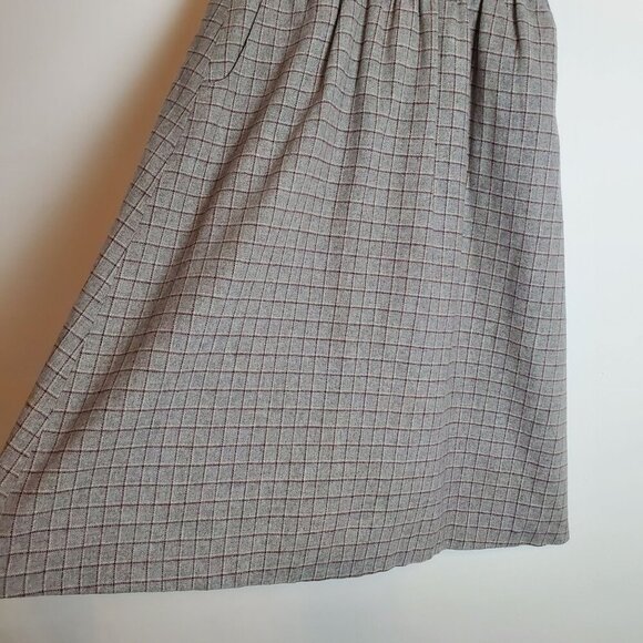 Vintage‎ Pan-her 26 Wool Blend A-line Midi Skirt Window Pane Plaid Pockets Gray - Picture 6 of 9